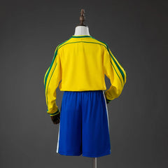 Conjunto retro Brasil primera equipación 1998 manga larga para niños, espalda lisa - vista trasera