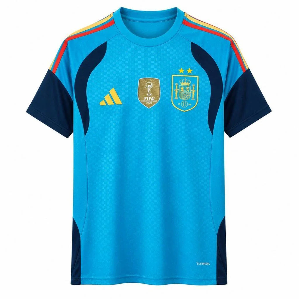 Camiseta España pre-partido 2026 edición campeones azul celeste - vista frontal