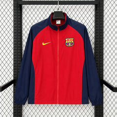 Chaqueta cortavientos retro del Barcelona granate y azul marino - vista frontal