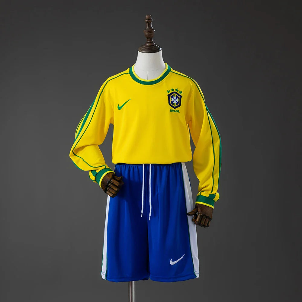 Conjunto retro Brasil primera equipación 1998 manga larga para niños - vista frontal