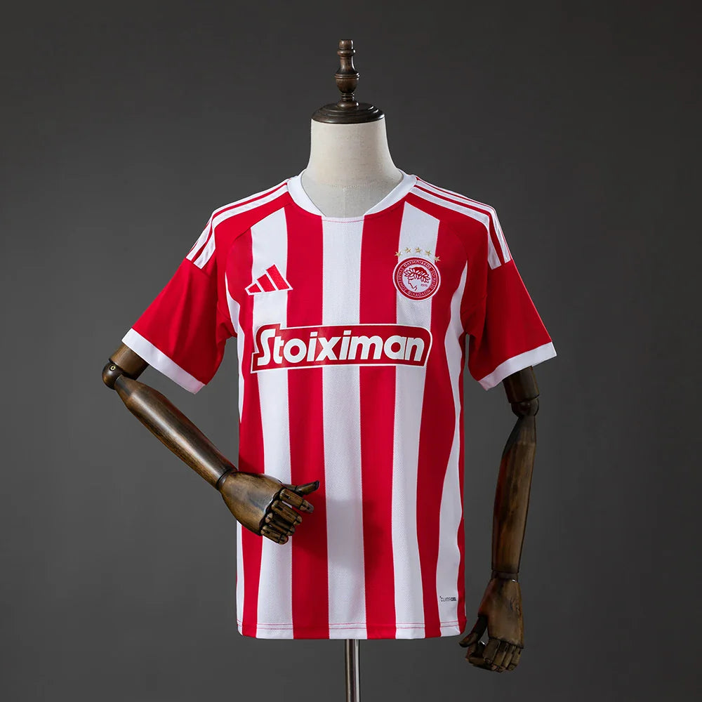 Camiseta del Olympiacos primera equipación 26/27 a rayas rojas y blancas - vista frontal