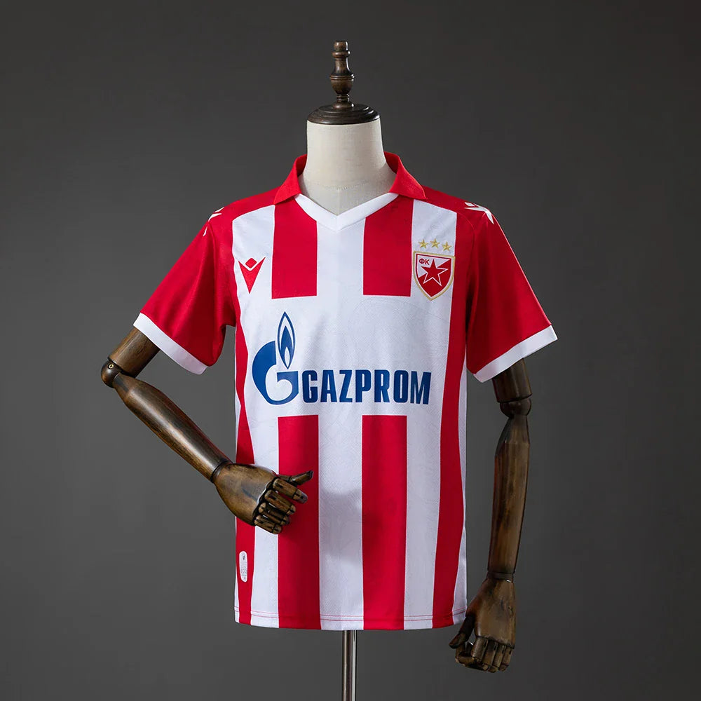 Camiseta Estrella Roja de Belgrado primera equipación 26/27 a rayas rojas y blancas - vista frontal