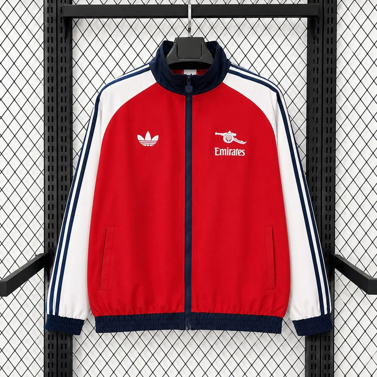 Chaqueta cortavientos del Arsenal roja con mangas blancas - vista frontal