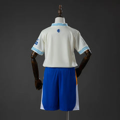 Conjunto infantil del Rangers segunda equipación 26/27 crema y azul - vista trasera