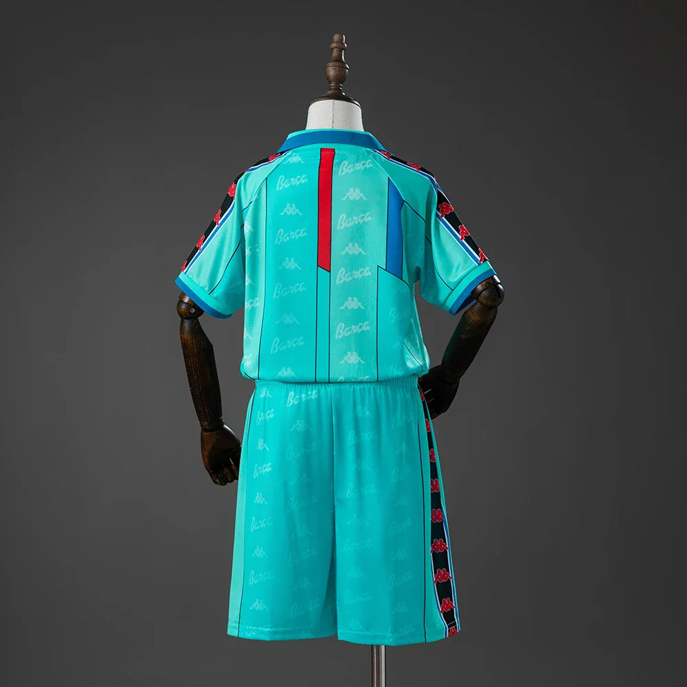 Conjunto retro Barcelona segunda equipación 96/97 turquesa para niños, espalda lisa - vista trasera