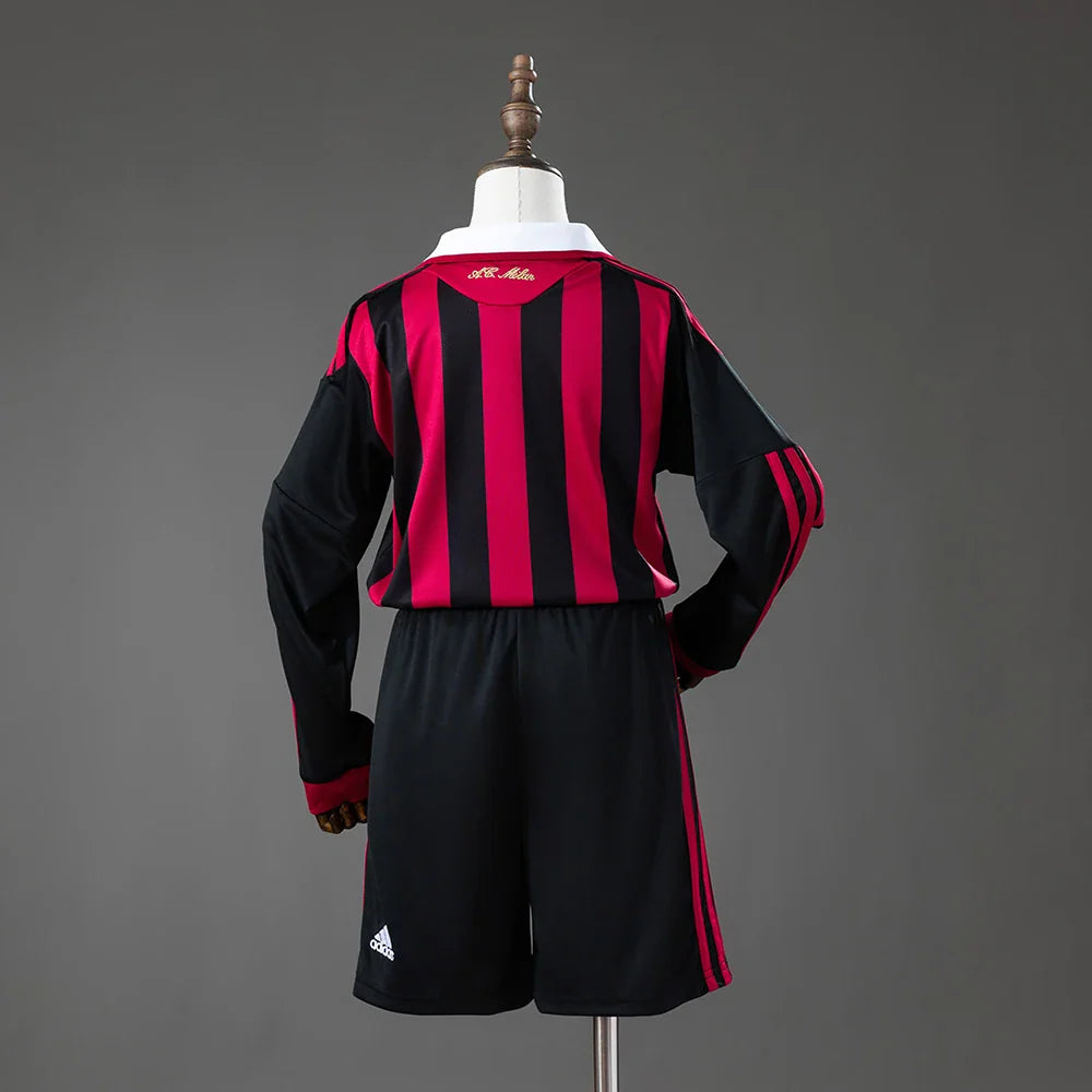 Conjunto retro AC Milan primera equipación 09/10 manga larga para niños, espalda lisa - vista trasera