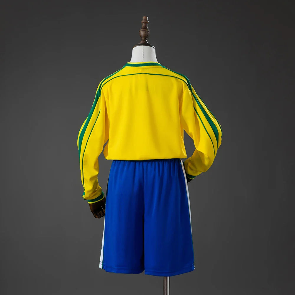 Conjunto retro Brasil primera equipación 1998 manga larga para niños, espalda lisa - vista trasera