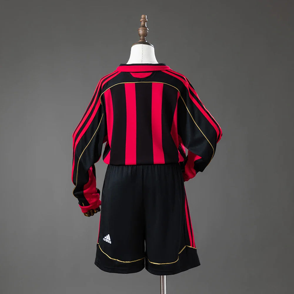 Conjunto retro AC Milan primera equipación 06/07 manga larga para niños, espalda lisa - vista trasera