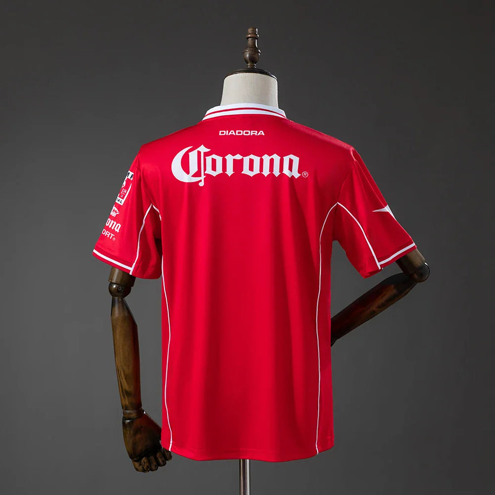 Camiseta retro Deportivo Toluca 98/99, espalda roja con patrocinador alto - vista trasera