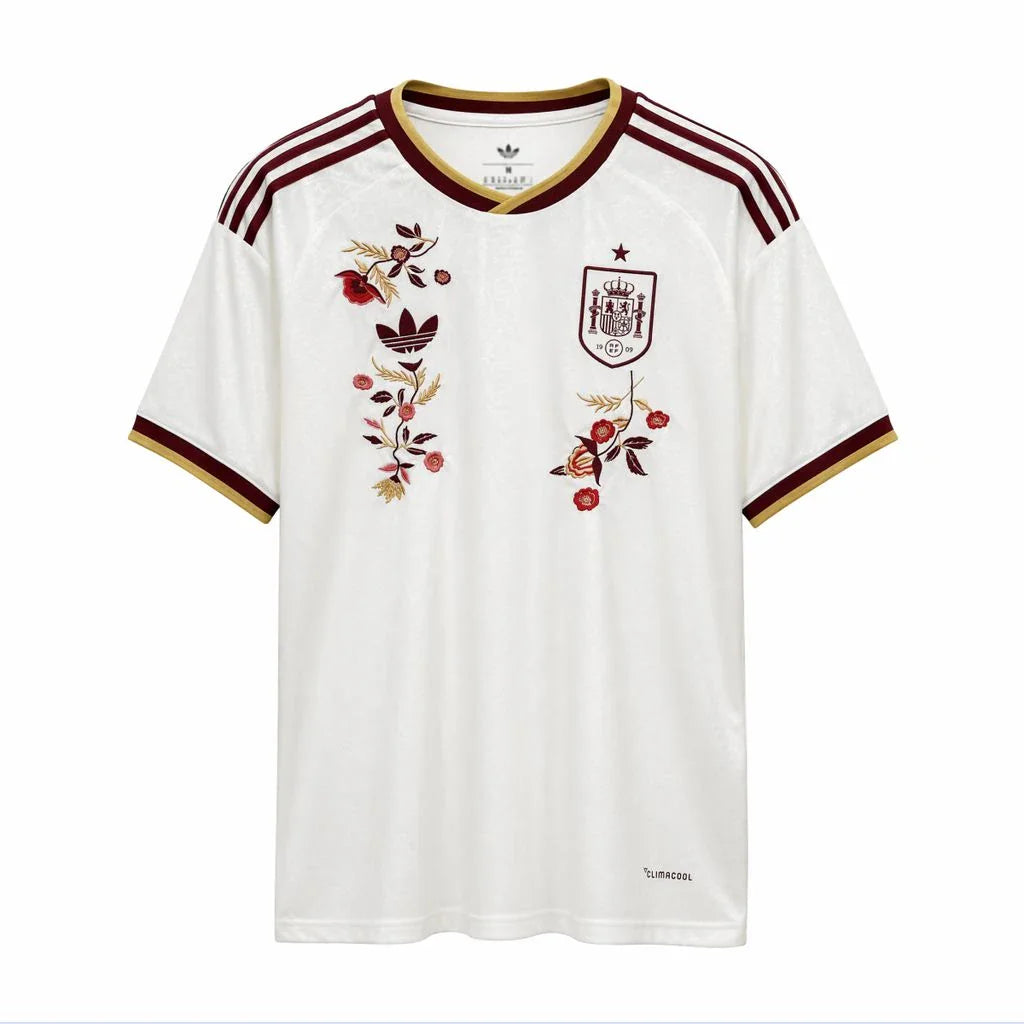 Camiseta España segunda equipación 2026 con bordado floral - vista frontal