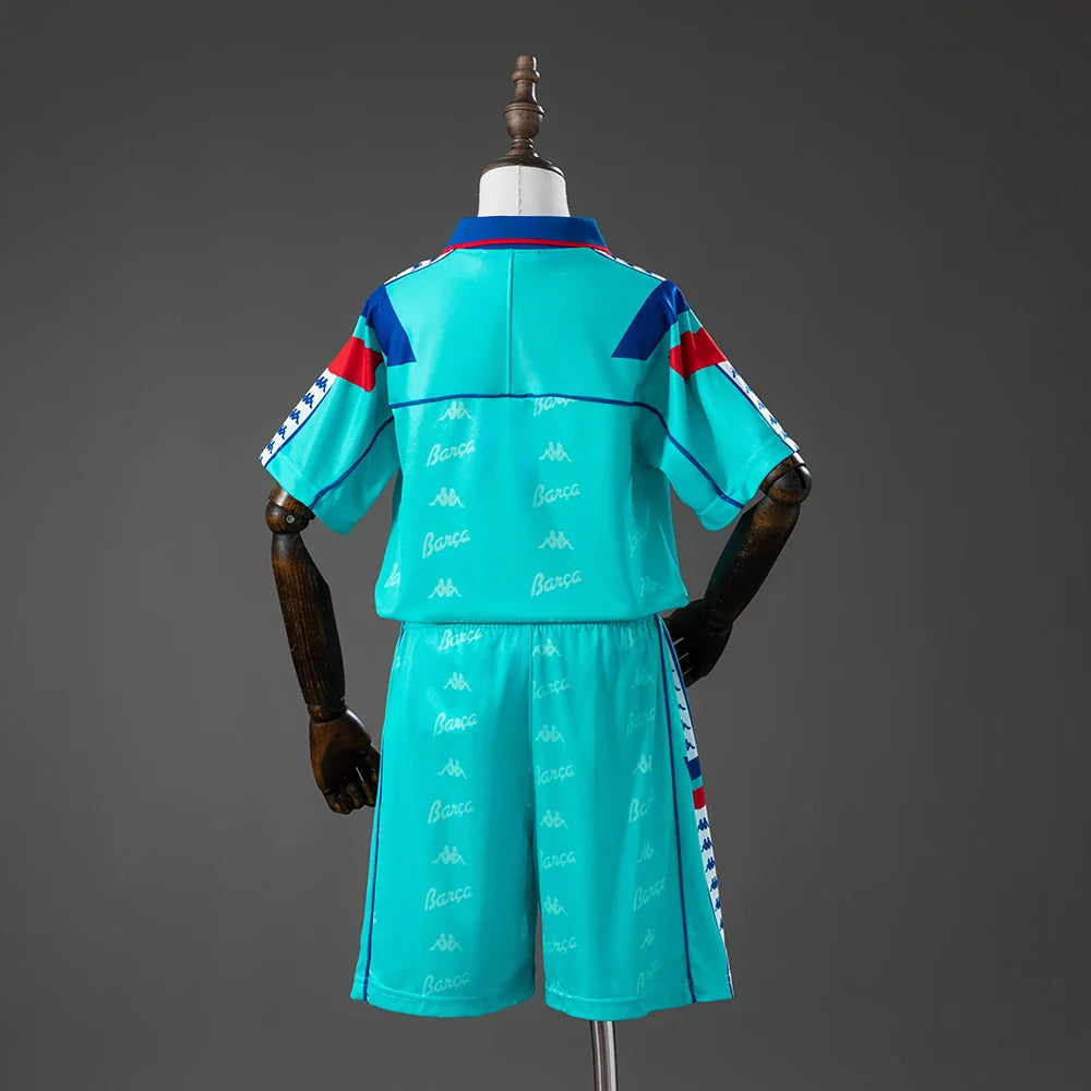 Conjunto retro Barcelona segunda equipación 92/95 turquesa para niños, espalda lisa - vista trasera