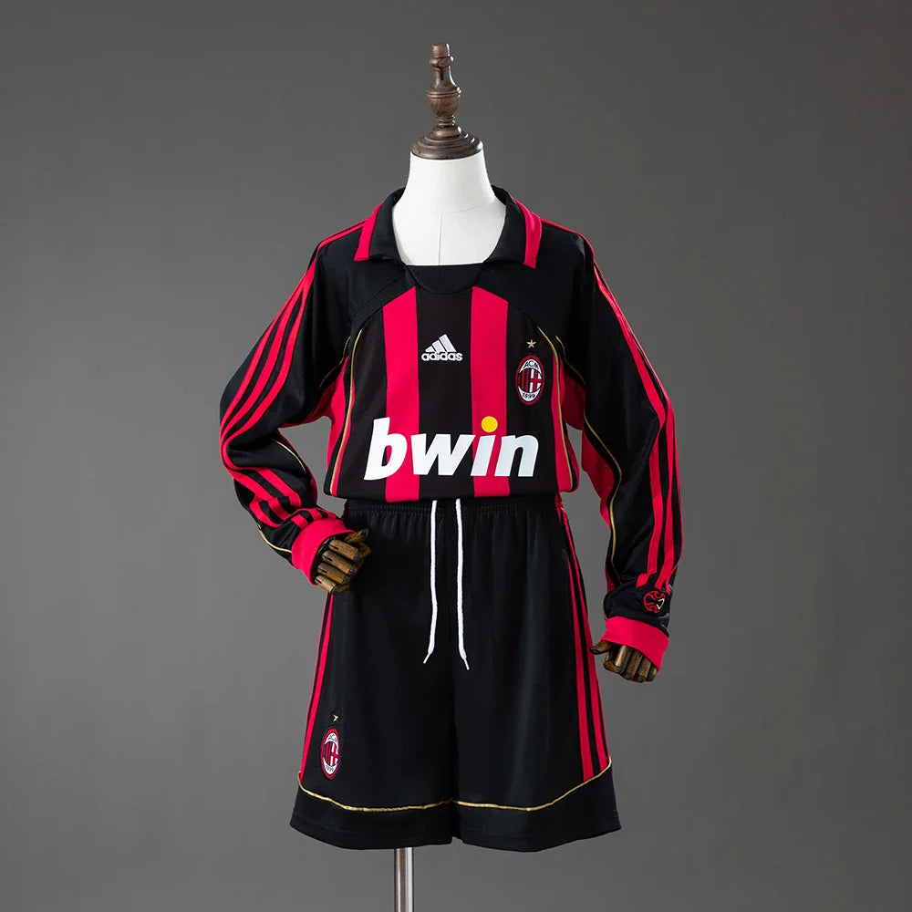 Conjunto retro AC Milan primera equipación 06/07 manga larga para niños - vista frontal