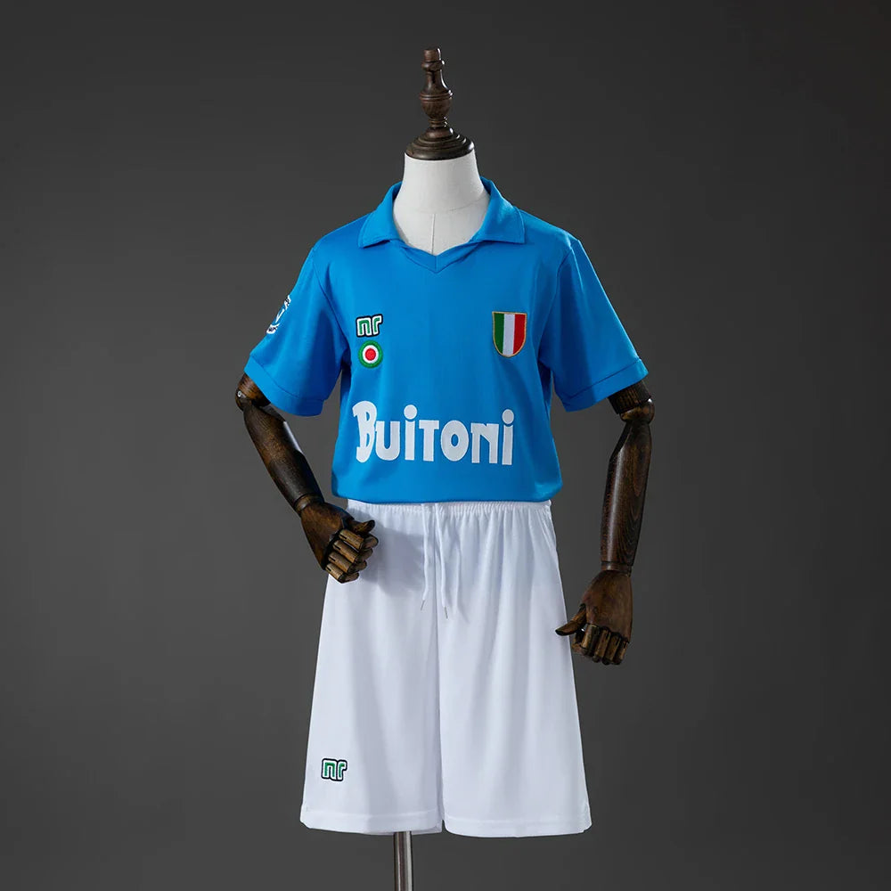 Conjunto infantil retro del Napoli primera equipación 87/88 - vista frontal