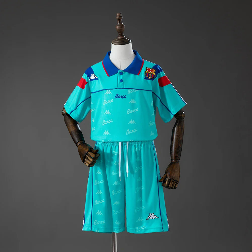 Conjunto retro Barcelona segunda equipación 92/95 turquesa para niños - vista frontal