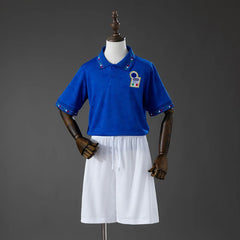 Conjunto retro de Italia 1994 para niños con camiseta azul y cuello de polo - vista frontal