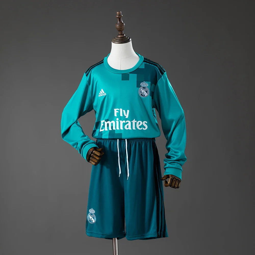Conjunto infantil de manga larga del Real Madrid tercera equipación 17/18 verde turquesa - vista frontal