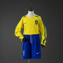 Conjunto retro Brasil primera equipación 2002 manga larga para niños - vista frontal