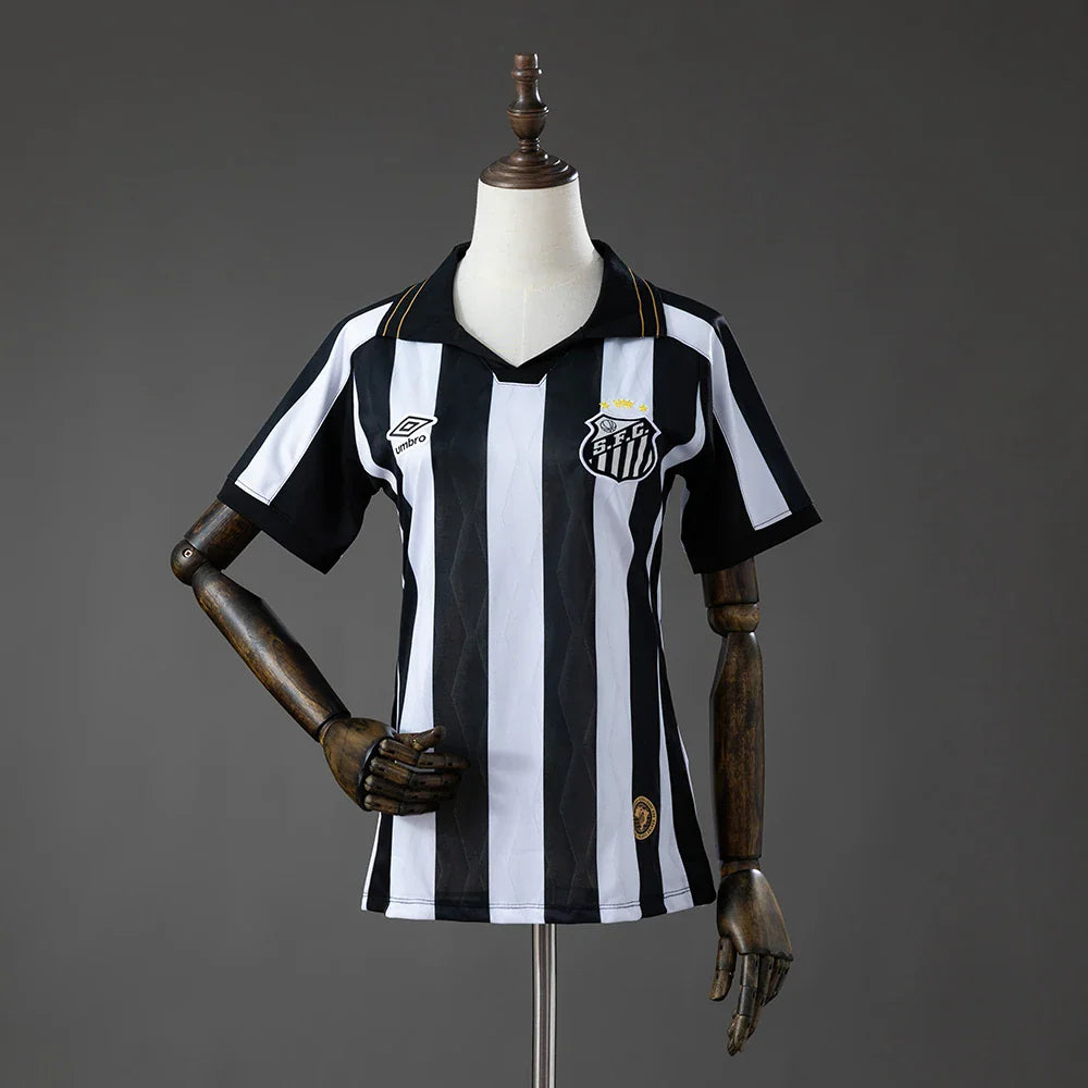 Camiseta Santos segunda equipación 26/27 de mujer a rayas blancas y negras - vista frontal