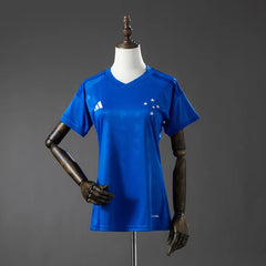 Camiseta del Cruzeiro 26/27 de mujer en azul con cuello de pico - vista frontal