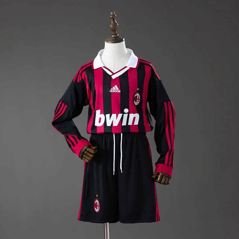 Conjunto retro AC Milan primera equipación 09/10 manga larga para niños - vista frontal
