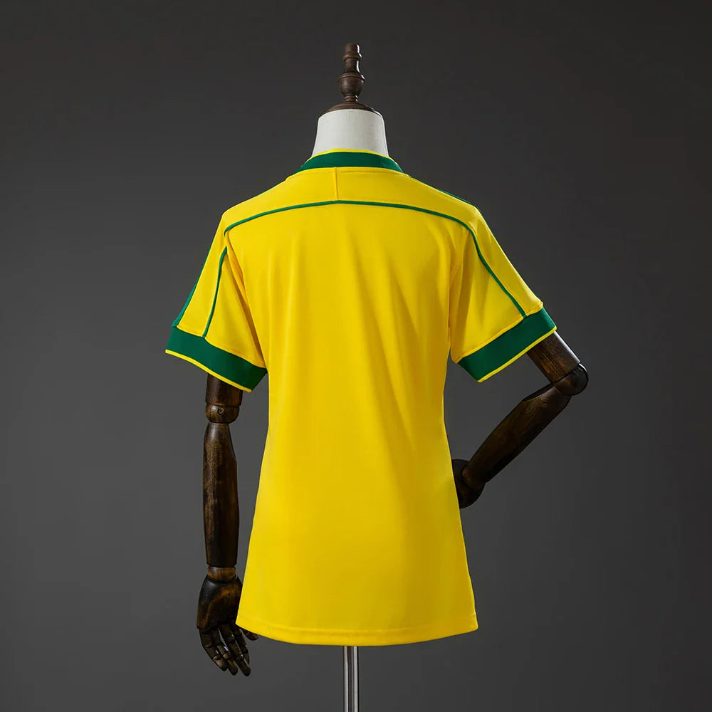 Camiseta retro Brasil 1998 mujer, espalda amarilla lisa - vista trasera