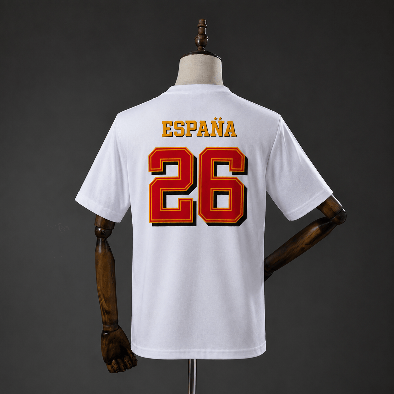 Camiseta España Campeones 2026 blanca - vista trasera con dorsal 26
