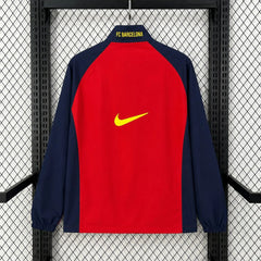 Chaqueta cortavientos retro del Barcelona granate y azul marino - vista trasera