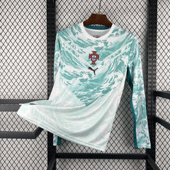 Camiseta Portugal segunda equipación 2026 manga larga blanca y verde agua - vista frontal